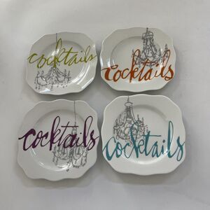 Set of 4 ROSANNA COCKTAILS SALAD DESSERT APPETIZER PLATES‎ Square Wine & Cheese